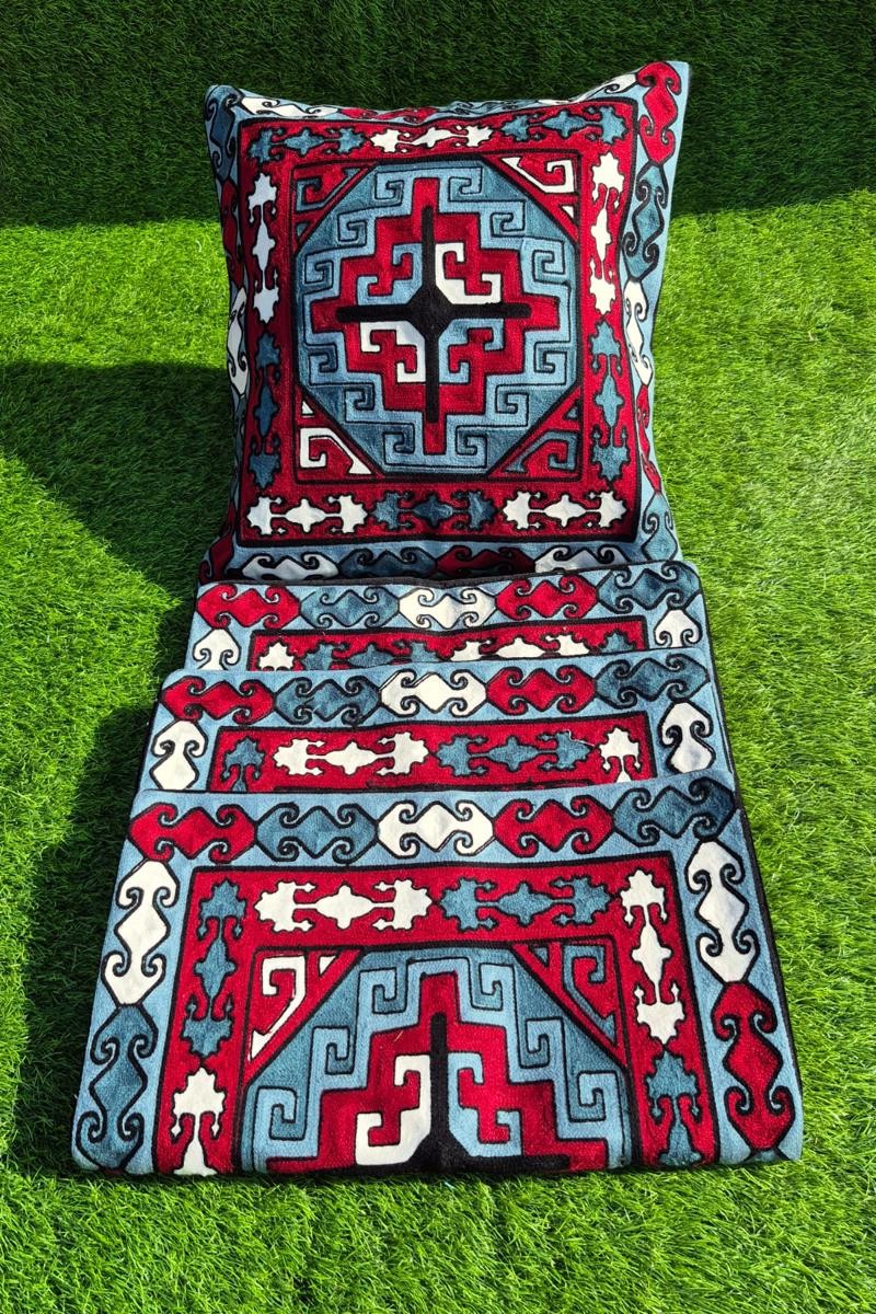 Handmade Cotton Suzani Velvet Embroidered Cushion Cover 5 PC Set- Perfect Home Decor - Image 1